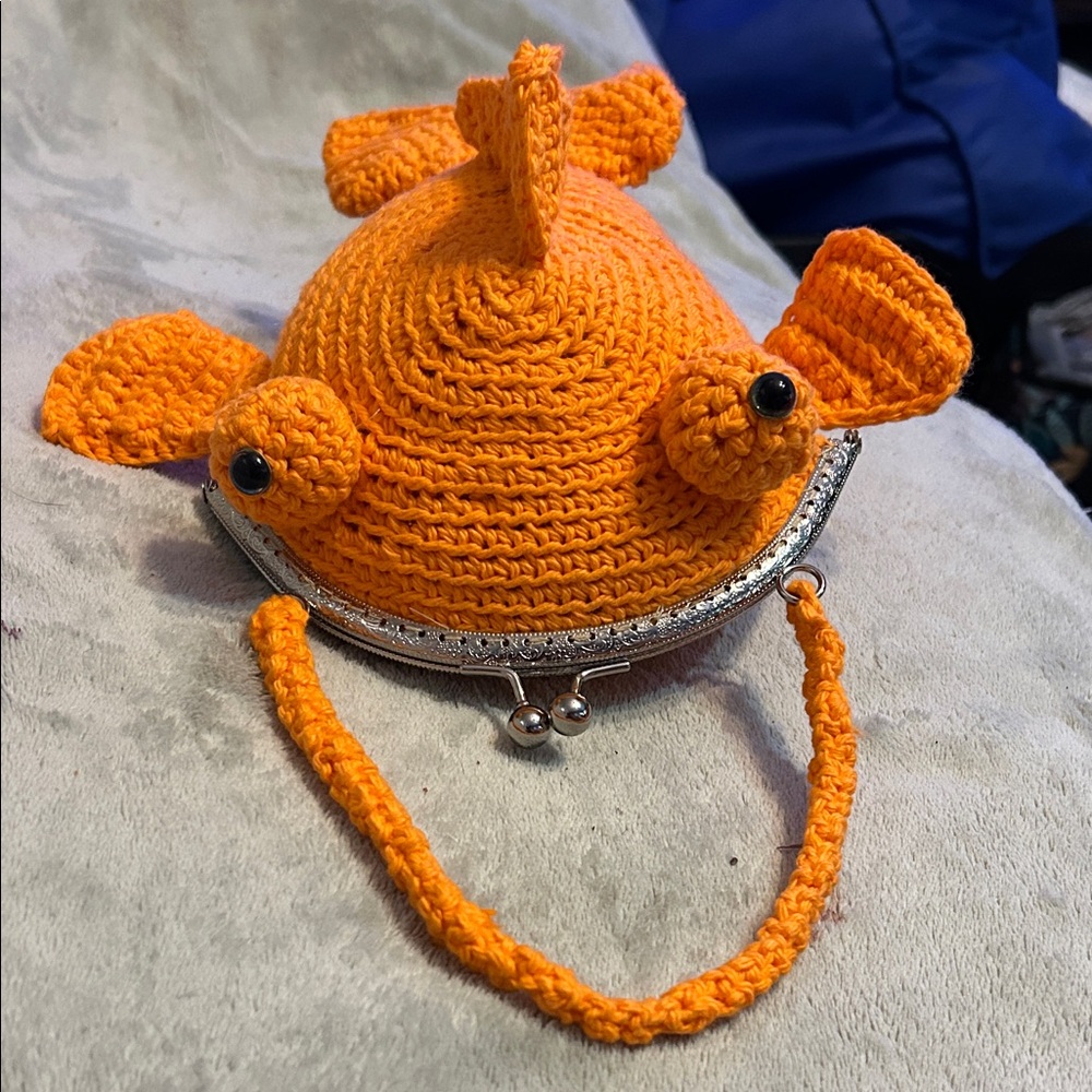 Kids Orange Fish-Shaped Crochet Bag